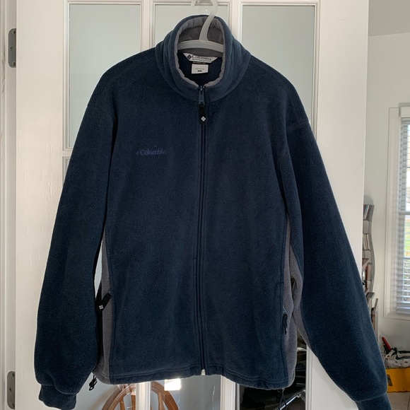 Columbia zip up fleece size L, navy with gray side panels. - Picture 1 of 8